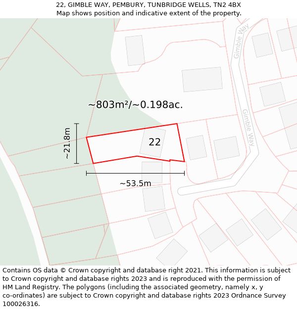 22, GIMBLE WAY, PEMBURY, TUNBRIDGE WELLS, TN2 4BX: Plot and title map