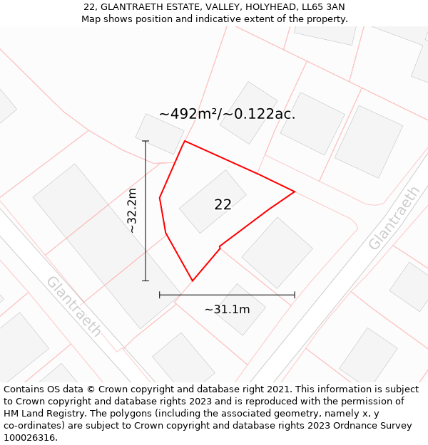 22, GLANTRAETH ESTATE, VALLEY, HOLYHEAD, LL65 3AN: Plot and title map