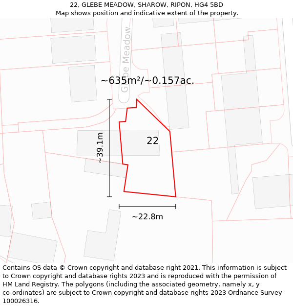 22, GLEBE MEADOW, SHAROW, RIPON, HG4 5BD: Plot and title map