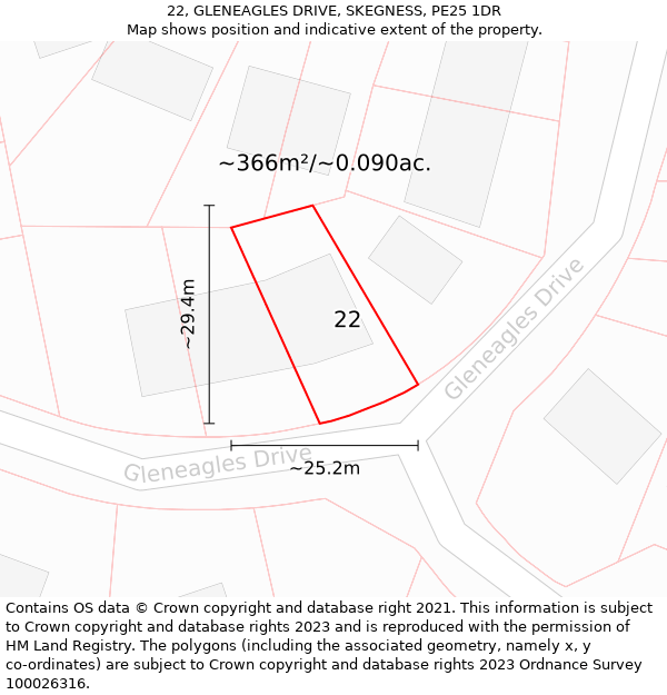 22, GLENEAGLES DRIVE, SKEGNESS, PE25 1DR: Plot and title map