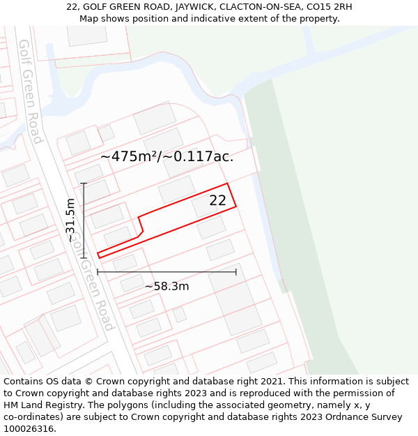 22, GOLF GREEN ROAD, JAYWICK, CLACTON-ON-SEA, CO15 2RH: Plot and title map