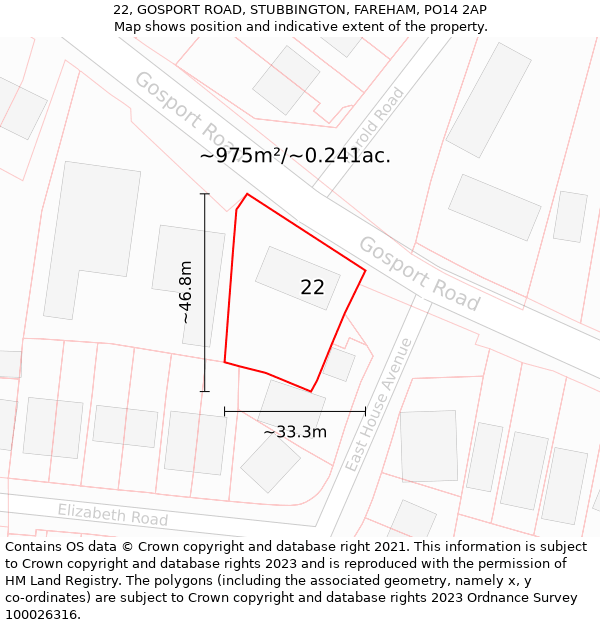 22, GOSPORT ROAD, STUBBINGTON, FAREHAM, PO14 2AP: Plot and title map