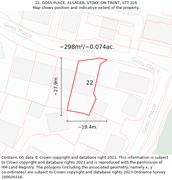 22, GOSS PLACE, ALSAGER, STOKE-ON-TRENT, ST7 2LR: Plot and title map