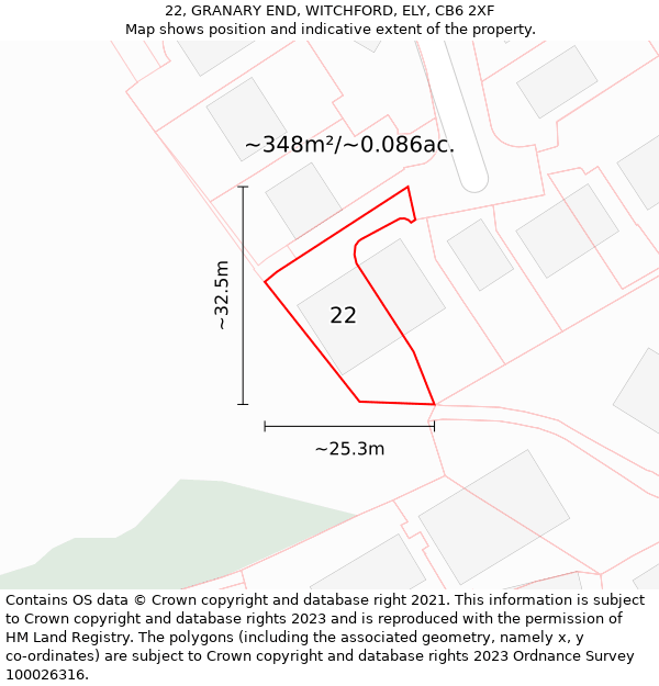 22, GRANARY END, WITCHFORD, ELY, CB6 2XF: Plot and title map