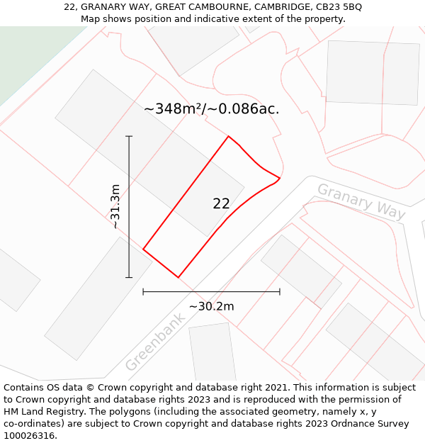 22, GRANARY WAY, GREAT CAMBOURNE, CAMBRIDGE, CB23 5BQ: Plot and title map