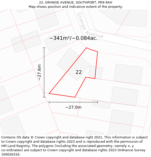 22, GRANGE AVENUE, SOUTHPORT, PR9 9AH: Plot and title map