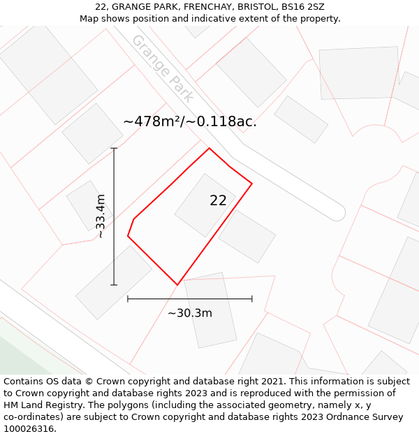 22, GRANGE PARK, FRENCHAY, BRISTOL, BS16 2SZ: Plot and title map