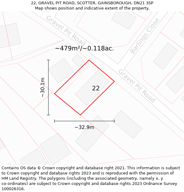 22, GRAVEL PIT ROAD, SCOTTER, GAINSBOROUGH, DN21 3SP: Plot and title map