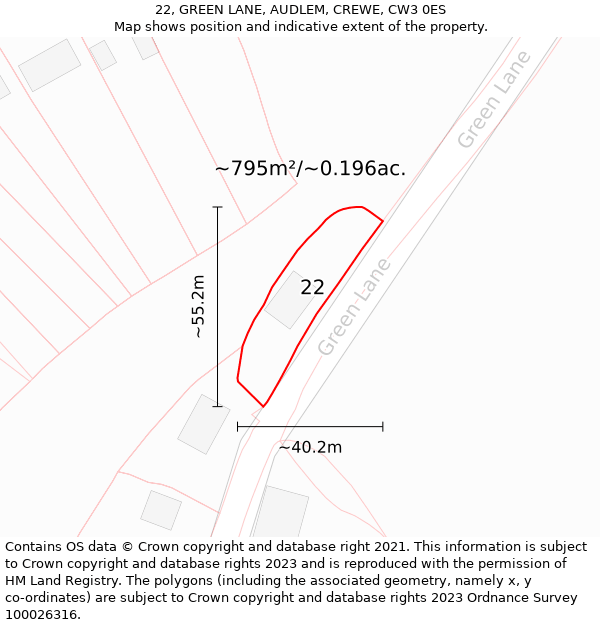 22, GREEN LANE, AUDLEM, CREWE, CW3 0ES: Plot and title map