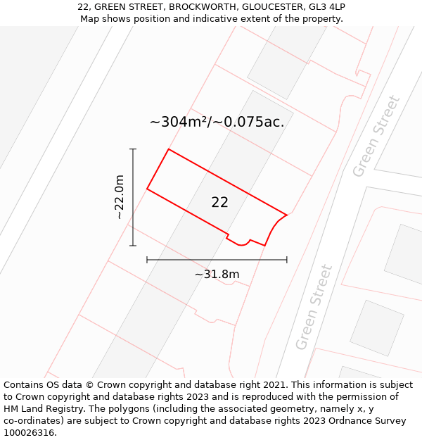 22, GREEN STREET, BROCKWORTH, GLOUCESTER, GL3 4LP: Plot and title map