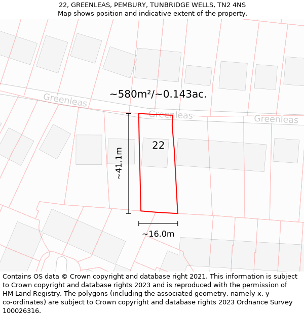 22, GREENLEAS, PEMBURY, TUNBRIDGE WELLS, TN2 4NS: Plot and title map