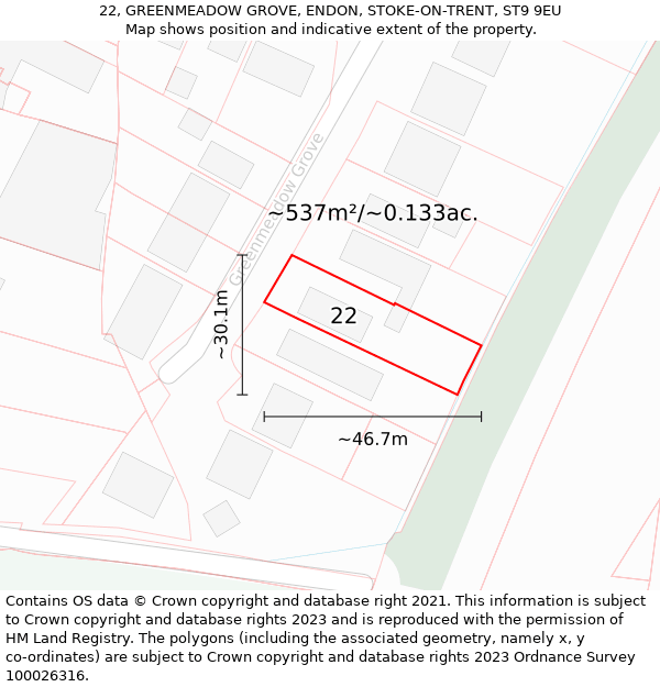 22, GREENMEADOW GROVE, ENDON, STOKE-ON-TRENT, ST9 9EU: Plot and title map