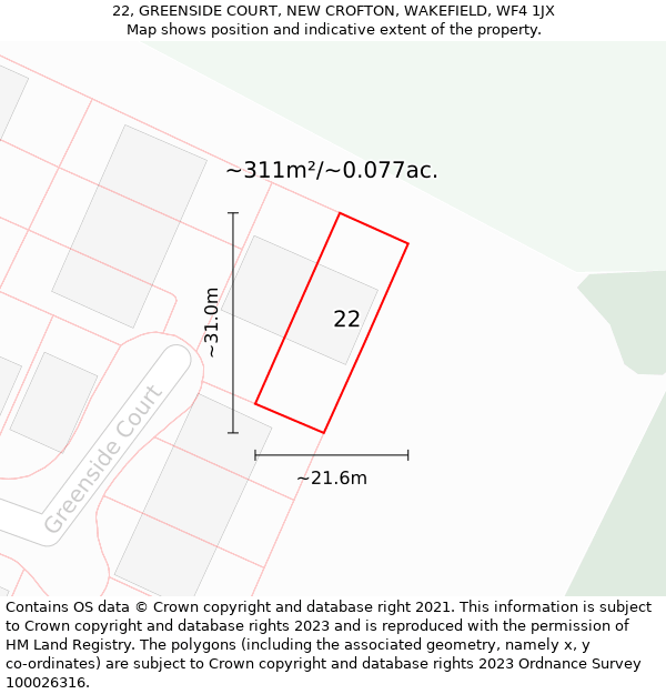 22, GREENSIDE COURT, NEW CROFTON, WAKEFIELD, WF4 1JX: Plot and title map