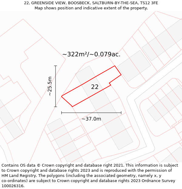 22, GREENSIDE VIEW, BOOSBECK, SALTBURN-BY-THE-SEA, TS12 3FE: Plot and title map