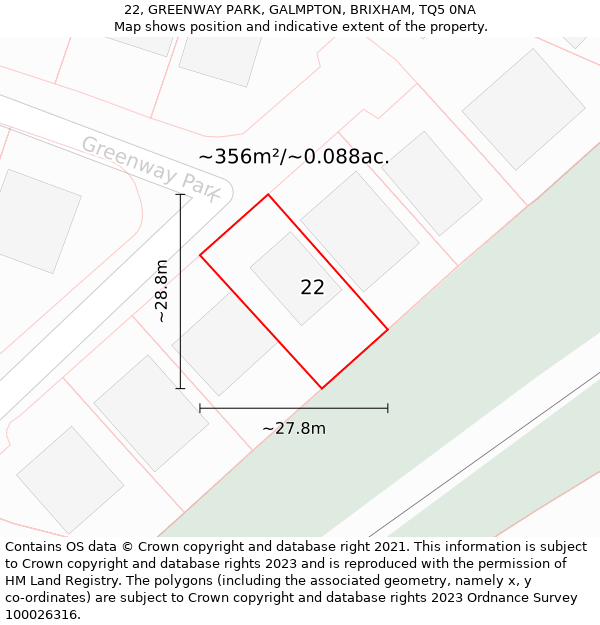 22, GREENWAY PARK, GALMPTON, BRIXHAM, TQ5 0NA: Plot and title map