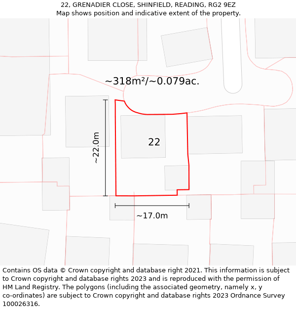 22, GRENADIER CLOSE, SHINFIELD, READING, RG2 9EZ: Plot and title map