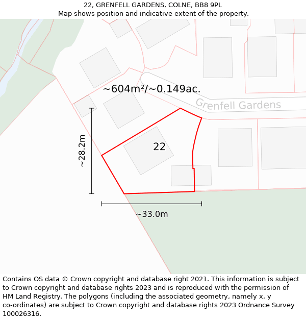 22, GRENFELL GARDENS, COLNE, BB8 9PL: Plot and title map