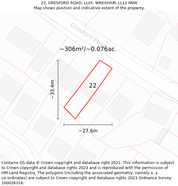 22, GRESFORD ROAD, LLAY, WREXHAM, LL12 0NW: Plot and title map