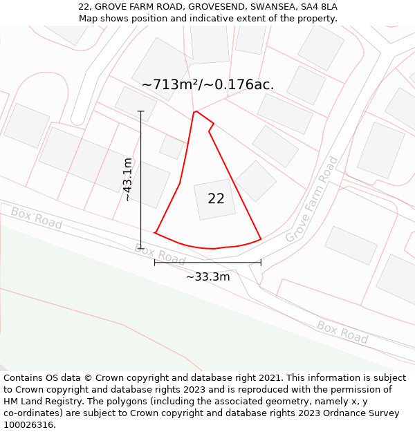 22, GROVE FARM ROAD, GROVESEND, SWANSEA, SA4 8LA: Plot and title map