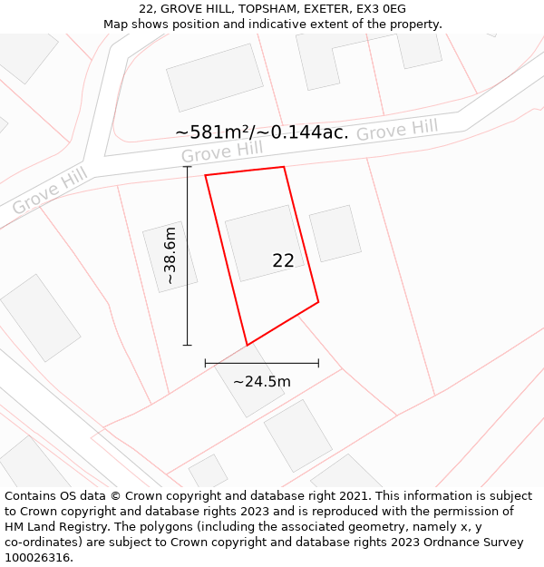 22, GROVE HILL, TOPSHAM, EXETER, EX3 0EG: Plot and title map