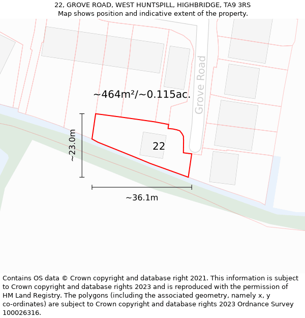 22, GROVE ROAD, WEST HUNTSPILL, HIGHBRIDGE, TA9 3RS: Plot and title map