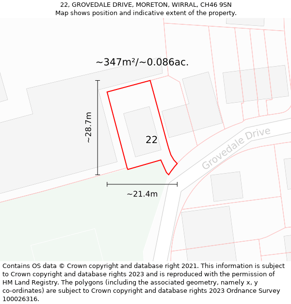 22, GROVEDALE DRIVE, MORETON, WIRRAL, CH46 9SN: Plot and title map