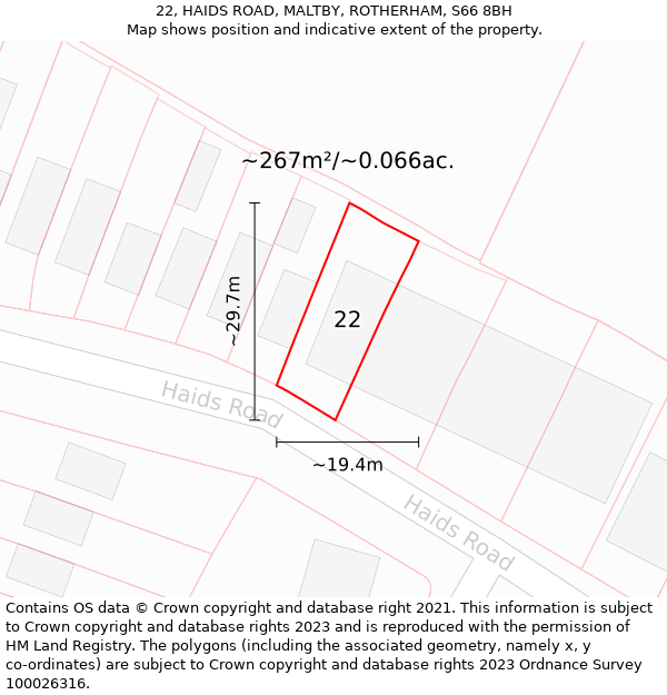 22, HAIDS ROAD, MALTBY, ROTHERHAM, S66 8BH: Plot and title map