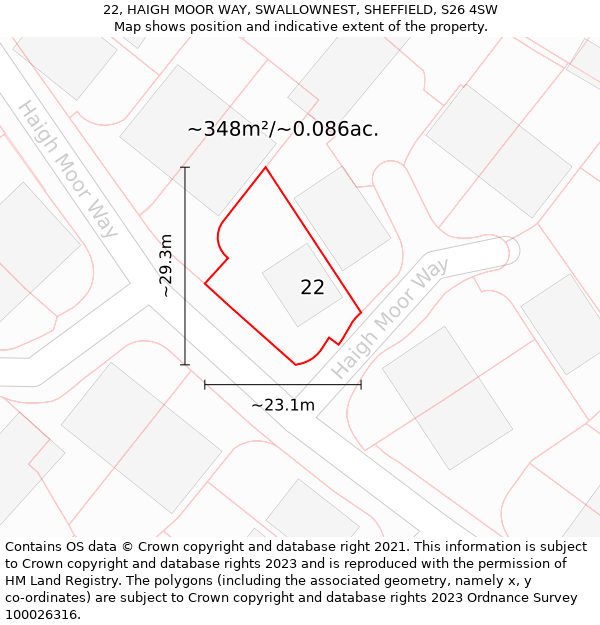 22, HAIGH MOOR WAY, SWALLOWNEST, SHEFFIELD, S26 4SW: Plot and title map