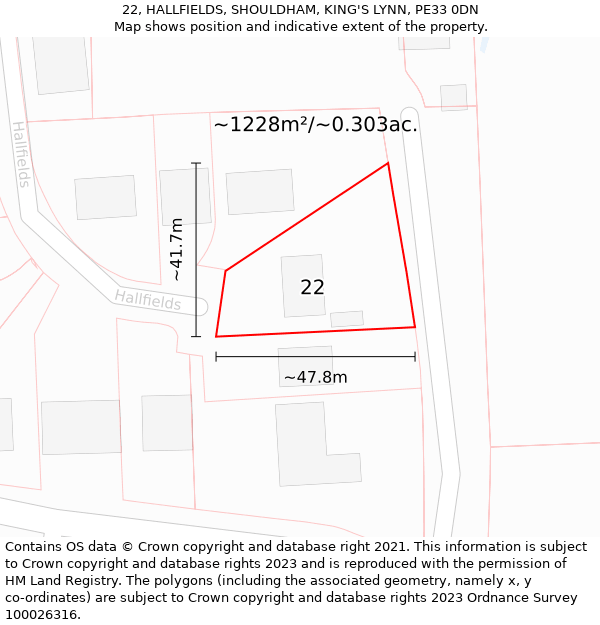 22, HALLFIELDS, SHOULDHAM, KING'S LYNN, PE33 0DN: Plot and title map