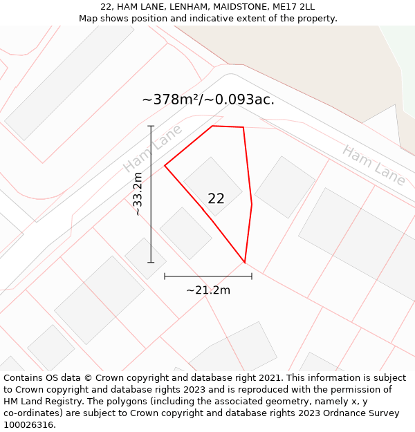 22, HAM LANE, LENHAM, MAIDSTONE, ME17 2LL: Plot and title map