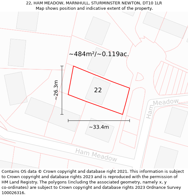 22, HAM MEADOW, MARNHULL, STURMINSTER NEWTON, DT10 1LR: Plot and title map