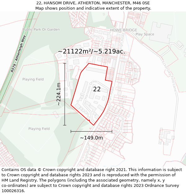 22, HANSOM DRIVE, ATHERTON, MANCHESTER, M46 0SE: Plot and title map