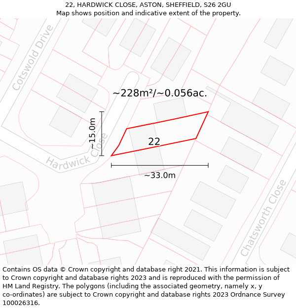 22, HARDWICK CLOSE, ASTON, SHEFFIELD, S26 2GU: Plot and title map