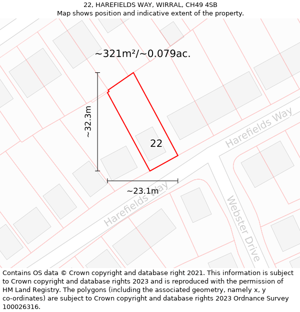 22, HAREFIELDS WAY, WIRRAL, CH49 4SB: Plot and title map