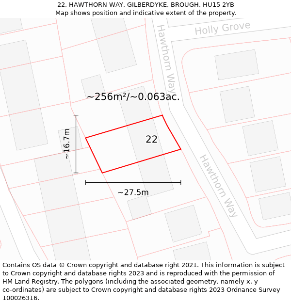 22, HAWTHORN WAY, GILBERDYKE, BROUGH, HU15 2YB: Plot and title map