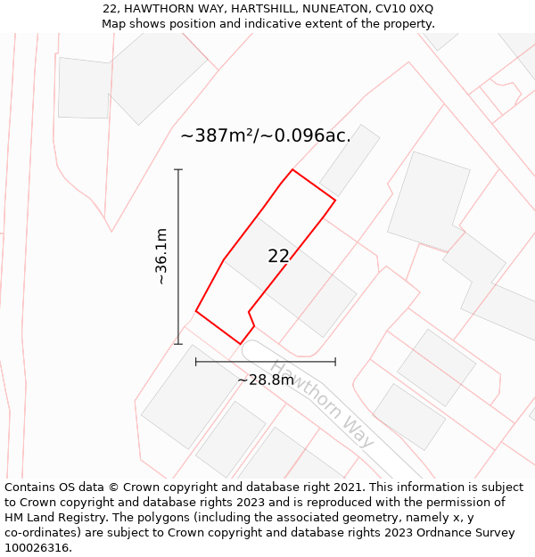 22, HAWTHORN WAY, HARTSHILL, NUNEATON, CV10 0XQ: Plot and title map