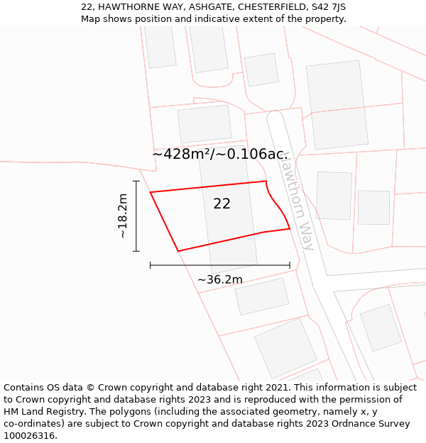 22, HAWTHORNE WAY, ASHGATE, CHESTERFIELD, S42 7JS: Plot and title map