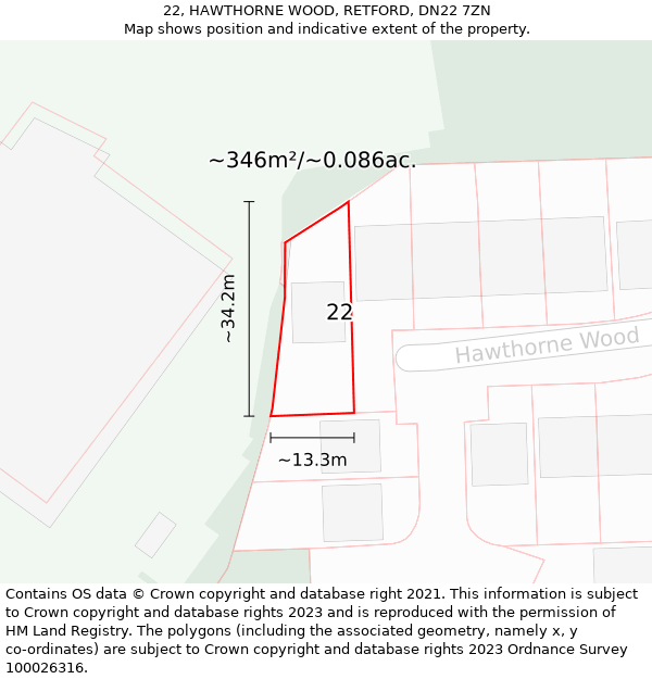 22, HAWTHORNE WOOD, RETFORD, DN22 7ZN: Plot and title map