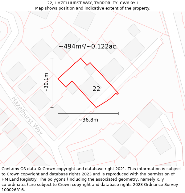 22, HAZELHURST WAY, TARPORLEY, CW6 9YH: Plot and title map