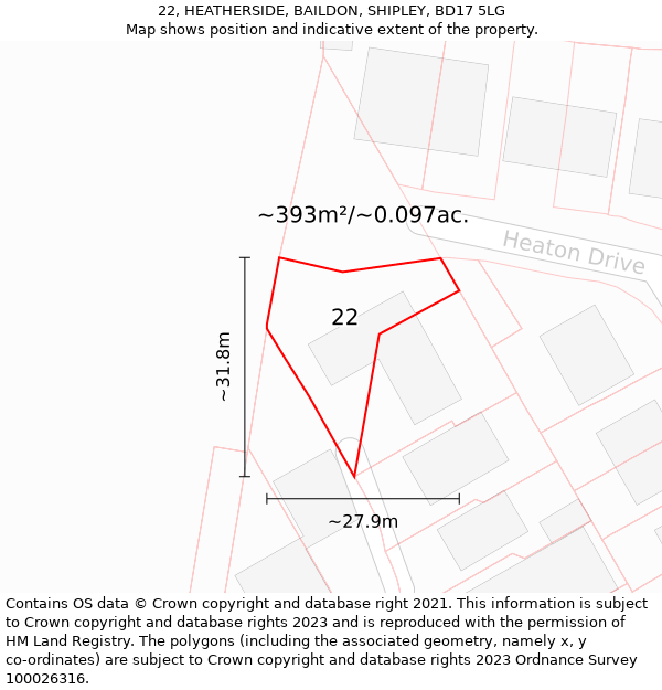 22, HEATHERSIDE, BAILDON, SHIPLEY, BD17 5LG: Plot and title map