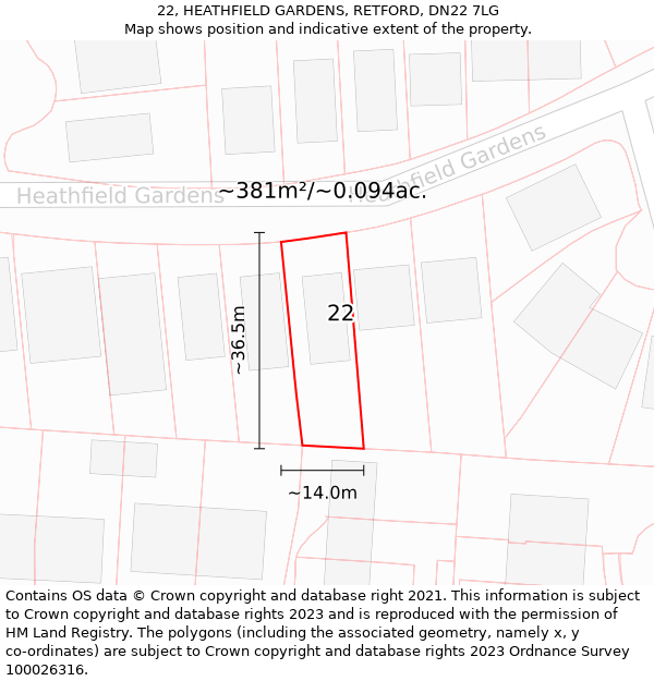 22, HEATHFIELD GARDENS, RETFORD, DN22 7LG: Plot and title map