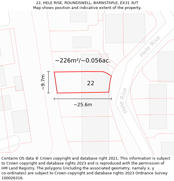 22, HELE RISE, ROUNDSWELL, BARNSTAPLE, EX31 3UT: Plot and title map