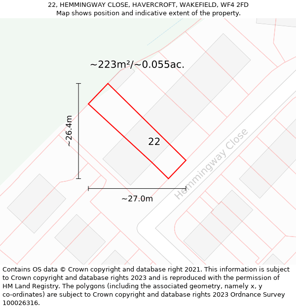 22, HEMMINGWAY CLOSE, HAVERCROFT, WAKEFIELD, WF4 2FD: Plot and title map
