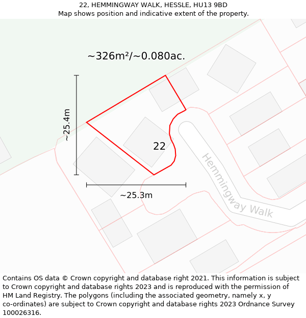 22, HEMMINGWAY WALK, HESSLE, HU13 9BD: Plot and title map