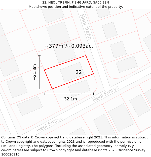 22, HEOL TREFIN, FISHGUARD, SA65 9EN: Plot and title map