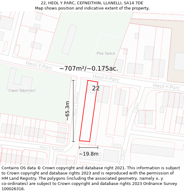 22, HEOL Y PARC, CEFNEITHIN, LLANELLI, SA14 7DE: Plot and title map