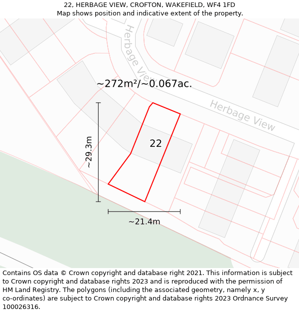 22, HERBAGE VIEW, CROFTON, WAKEFIELD, WF4 1FD: Plot and title map