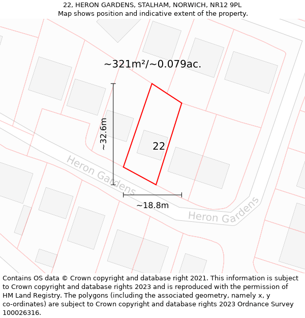 22, HERON GARDENS, STALHAM, NORWICH, NR12 9PL: Plot and title map