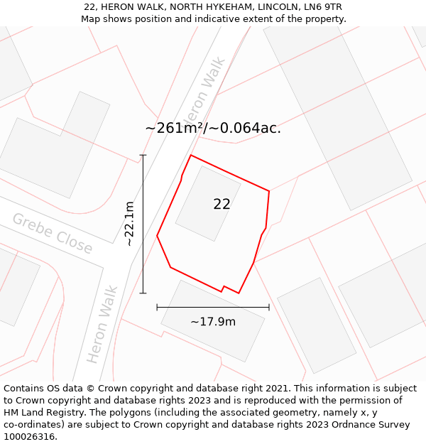 22, HERON WALK, NORTH HYKEHAM, LINCOLN, LN6 9TR: Plot and title map