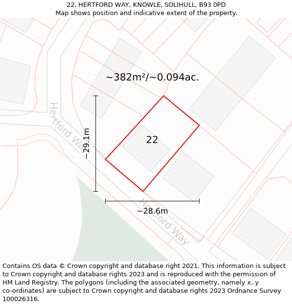 22, HERTFORD WAY, KNOWLE, SOLIHULL, B93 0PD: Plot and title map